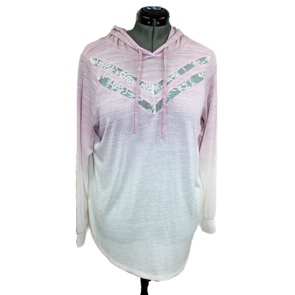 NWT TORRID 1X Pink Ombre Hooded Supersoft Sweater Lightweight Plus Lace Cutout - Picture 1 of 4